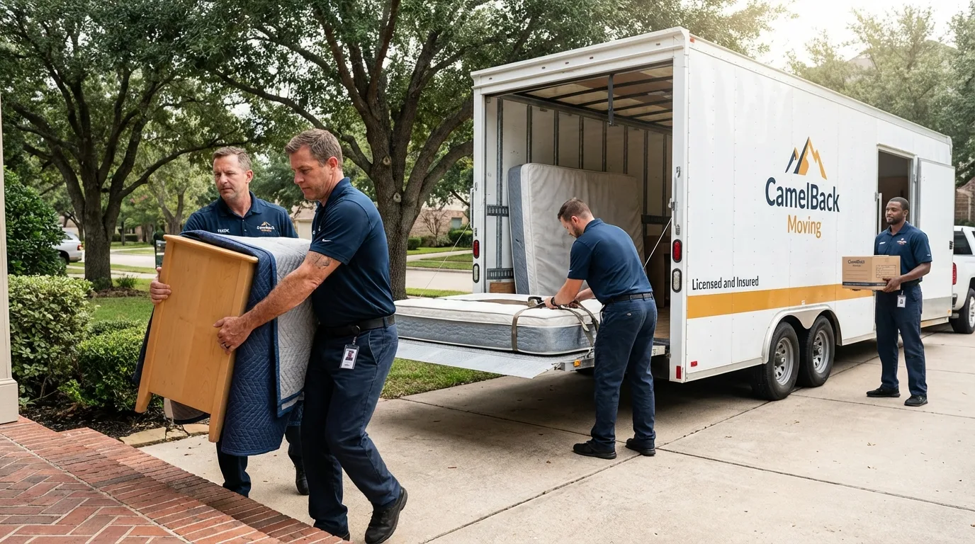 Crew loading residential truck for cross-state move from Warsaw, VA