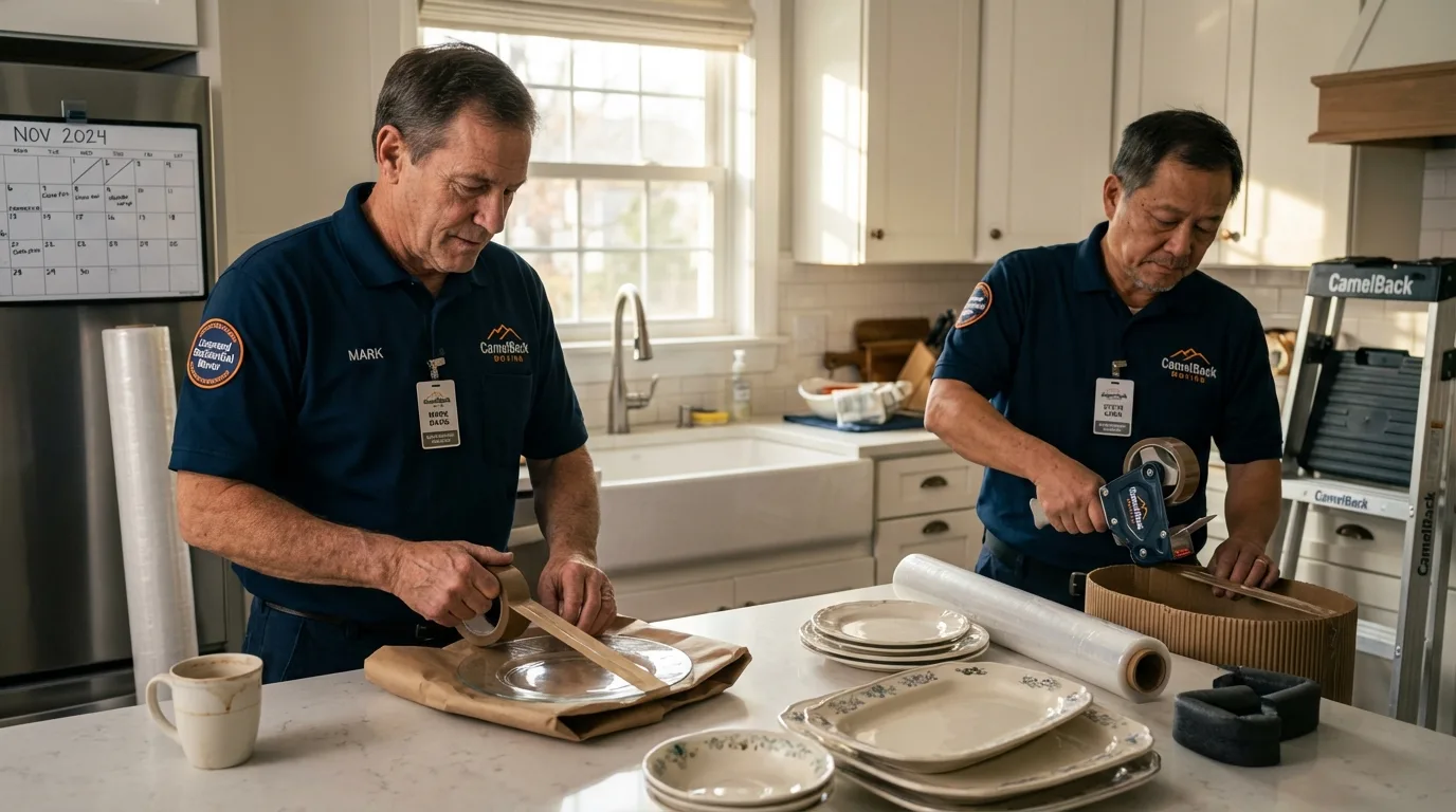 Professional crew packing kitchen dishware in Warsaw, VA